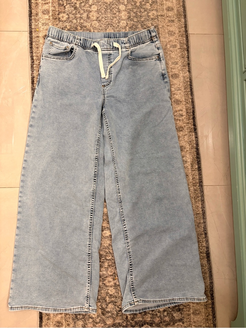 GAP Light Blue Wide-Leg Drawstring Pull On Jeans